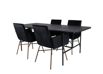 Venture Home Petra & Uno Matstolar Svart + Rektangulära Matbord 200 x 90 Svart