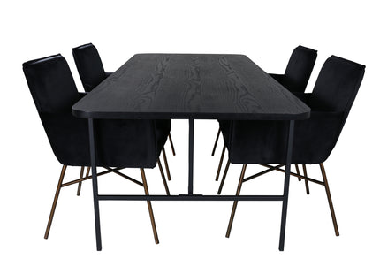 Venture Home Petra & Uno Matstolar Svart + Rektangulära Matbord 200 x 90 Svart