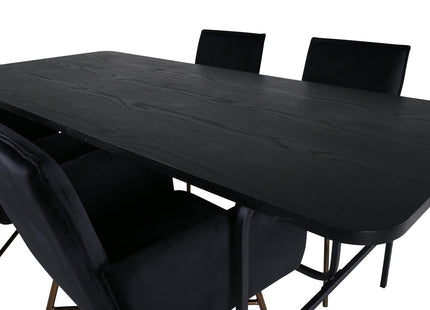 Venture Home Petra & Uno Matstolar Svart + Rektangulära Matbord 200 x 90 Svart