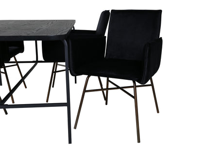 Venture Home Petra & Uno Matstolar Svart + Rektangulära Matbord 200 x 90 Svart
