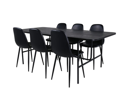 Venture Home Uno & Polar Rektangulära Matbord 200 x 90 Svart + Matstolar 2-pack Svart