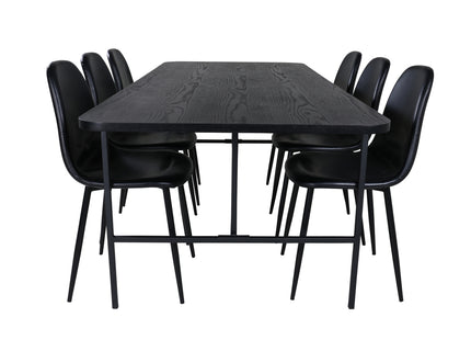Venture Home Uno & Polar Rektangulära Matbord 200 x 90 Svart + Matstolar 2-pack Svart