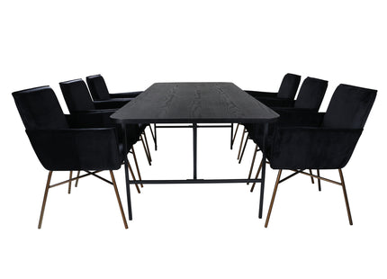 Venture Home Petra & Uno Matstolar Svart + Rektangulära Matbord 200 x 90 Svart