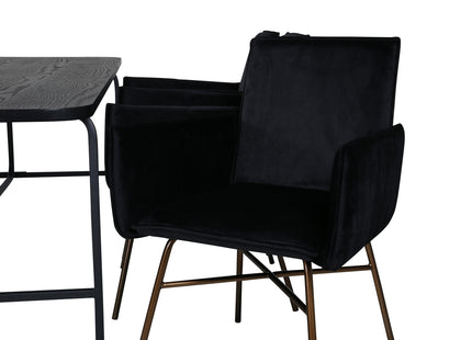Venture Home Petra & Uno Matstolar Svart + Rektangulära Matbord 200 x 90 Svart