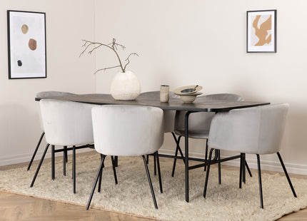 Venture Home Berit & Uno Matstolar Grå + Rektangulära Matbord 200 x 90 Svart