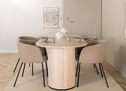 Venture Home Berit & Bianca Matstolar Beige + Ovala Matbord 200 x 90 Whitewash
