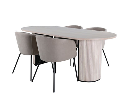 Venture Home Berit & Bianca Matstolar Beige + Ovala Matbord 200 x 90 Whitewash