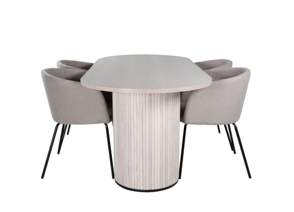 Venture Home Berit & Bianca Matstolar Beige + Ovala Matbord 200 x 90 Whitewash
