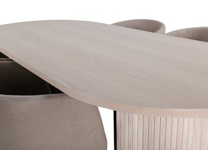 Venture Home Berit & Bianca Matstolar Beige + Ovala Matbord 200 x 90 Whitewash