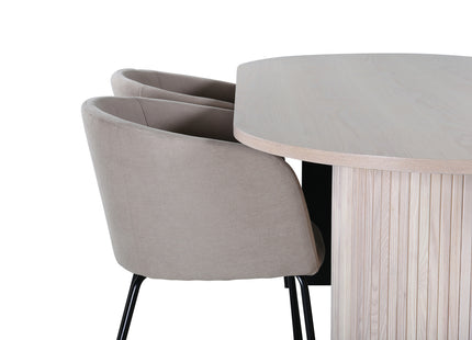 Venture Home Berit & Bianca Matstolar Beige + Ovala Matbord 200 x 90 Whitewash