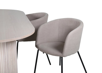 Venture Home Berit & Bianca Matstolar Beige + Ovala Matbord 200 x 90 Whitewash