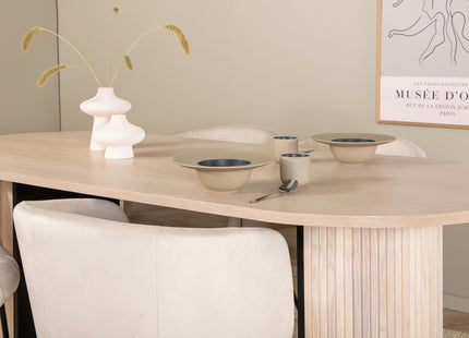 Venture Home Berit & Bianca Matstolar Beige + Ovala Matbord 200 x 90 Whitewash
