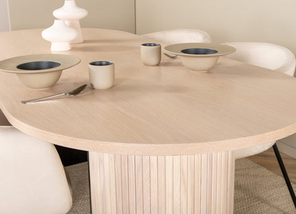 Venture Home Berit & Bianca Matstolar Beige + Ovala Matbord 200 x 90 Whitewash