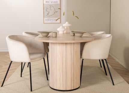 Venture Home Berit & Bianca Matstolar Beige + Ovala Matbord 200 x 90 Whitewash