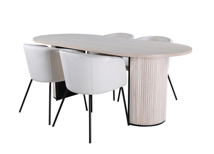 Venture Home Berit & Bianca Matstolar Beige + Ovala Matbord 200 x 90 Whitewash