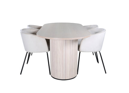 Venture Home Berit & Bianca Matstolar Beige + Ovala Matbord 200 x 90 Whitewash