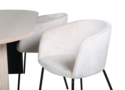 Venture Home Berit & Bianca Matstolar Beige + Ovala Matbord 200 x 90 Whitewash