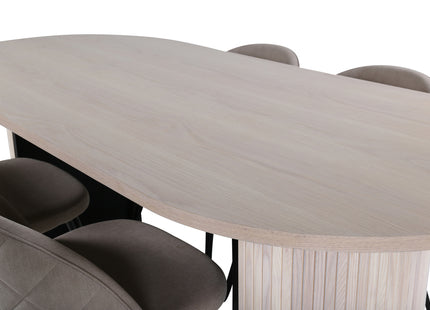 Venture Home Bianca & Velvet Ovala Matbord 200 x 90 Whitewash + Matstolar 2-pack Beige
