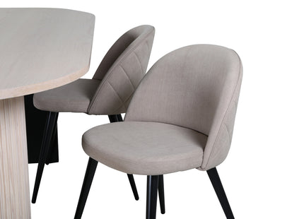 Venture Home Bianca & Velvet Ovala Matbord 200 x 90 Whitewash + Matstolar 2-pack Beige