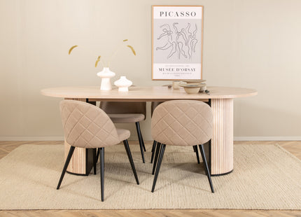 Venture Home Bianca & Velvet Ovala Matbord 200 x 90 Whitewash + Matstolar 2-pack Beige