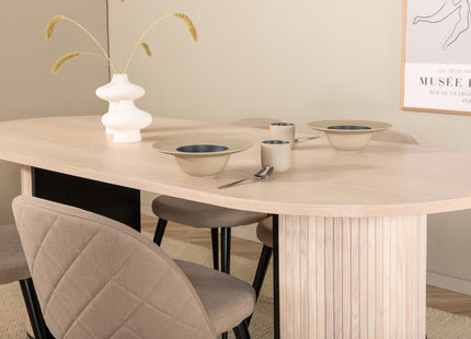 Venture Home Bianca & Velvet Ovala Matbord 200 x 90 Whitewash + Matstolar 2-pack Beige