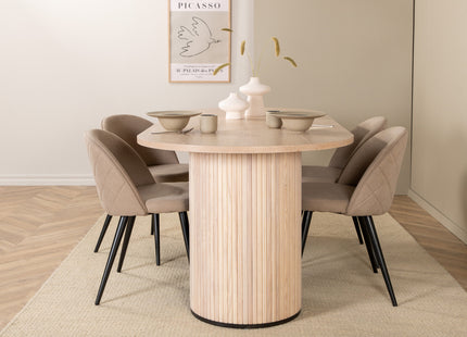 Venture Home Bianca & Velvet Ovala Matbord 200 x 90 Whitewash + Matstolar 2-pack Beige