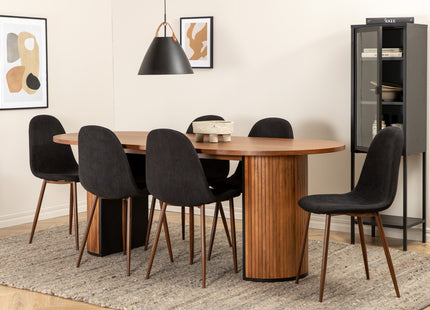 Venture Home Bianca & Polar Ovala Matbord 200 x 90 Valnöt + Matstolar 2-pack Svart