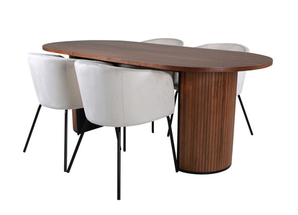 Venture Home Berit & Bianca Matstolar Beige + Ovala Matbord 200 x 90 Valnöt