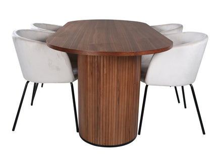 Venture Home Berit & Bianca Matstolar Beige + Ovala Matbord 200 x 90 Valnöt