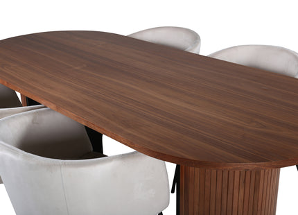Venture Home Berit & Bianca Matstolar Beige + Ovala Matbord 200 x 90 Valnöt