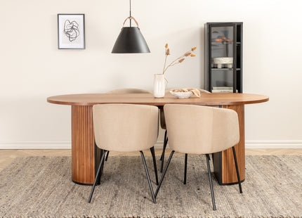 Venture Home Berit & Bianca Matstolar Beige + Ovala Matbord 200 x 90 Valnöt