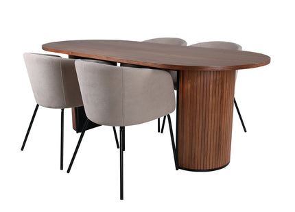 Venture Home Berit & Bianca Matstolar Beige + Ovala Matbord 200 x 90 Valnöt