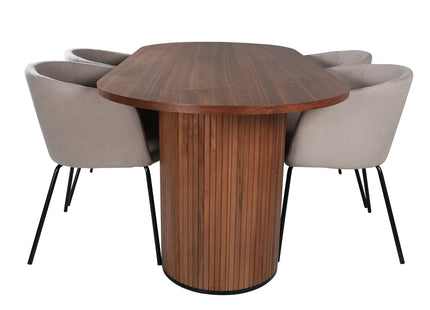 Venture Home Berit & Bianca Matstolar Beige + Ovala Matbord 200 x 90 Valnöt