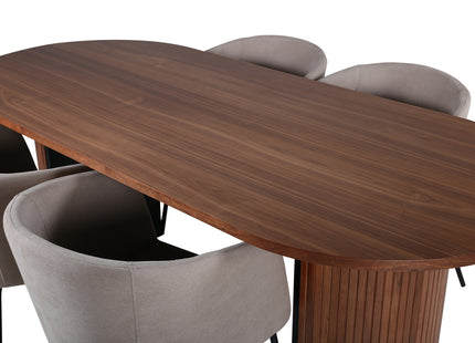 Venture Home Berit & Bianca Matstolar Beige + Ovala Matbord 200 x 90 Valnöt