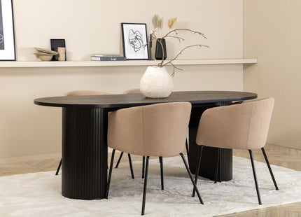Venture Home Berit & Bianca Matstolar Beige + Ovala Matbord 200 x 90 Svart