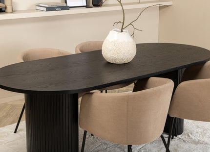 Venture Home Berit & Bianca Matstolar Beige + Ovala Matbord 200 x 90 Svart