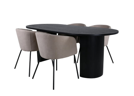 Venture Home Berit & Bianca Matstolar Beige + Ovala Matbord 200 x 90 Svart