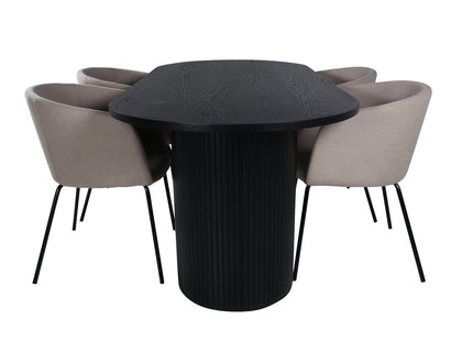 Venture Home Berit & Bianca Matstolar Beige + Ovala Matbord 200 x 90 Svart