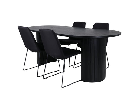 Venture Home Muce & Bianca Matstolar 2-pack Svart + Ovala Matbord 200 x 90 Svart