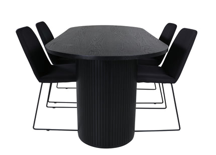 Venture Home Muce & Bianca Matstolar 2-pack Svart + Ovala Matbord 200 x 90 Svart