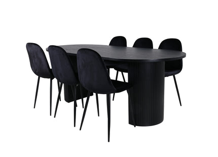 Venture Home Bianca & Polar Ovala Matbord 200 x 90 Svart + Matstolar 2-pack Svart