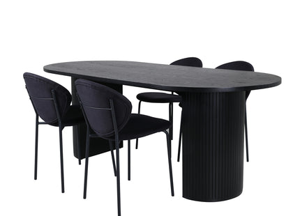 Venture Home Vault & Bianca Matstolar 2-pack Svart + Ovala Matbord 200 x 90 Svart