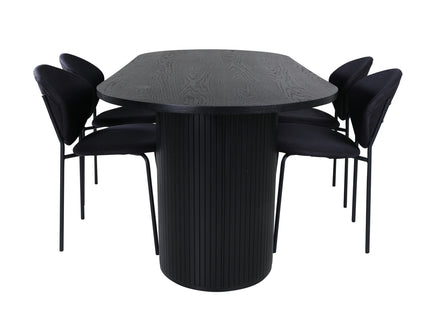 Venture Home Vault & Bianca Matstolar 2-pack Svart + Ovala Matbord 200 x 90 Svart