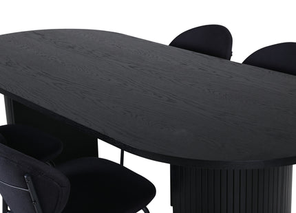 Venture Home Vault & Bianca Matstolar 2-pack Svart + Ovala Matbord 200 x 90 Svart