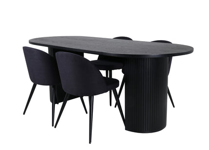 Venture Home Bianca & Velvet Ovala Matbord 200 x 90 Svart + Matstolar 2-pack Svart