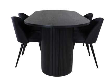 Venture Home Bianca & Velvet Ovala Matbord 200 x 90 Svart + Matstolar 2-pack Svart