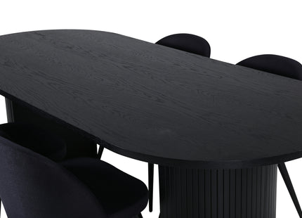 Venture Home Bianca & Velvet Ovala Matbord 200 x 90 Svart + Matstolar 2-pack Svart