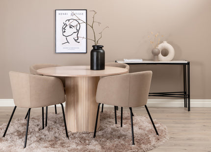 Venture Home Berit & Bianca Matstolar Beige + Runda Matbord ⌀110 Whitewash
