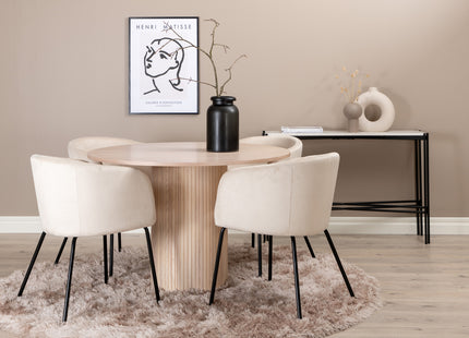 Venture Home Berit & Bianca Matstolar Beige + Runda Matbord ⌀110 Whitewash