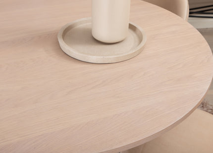Venture Home Bianca & Velvet Runda Matbord ⌀110 Whitewash + Matstolar 2-pack Beige